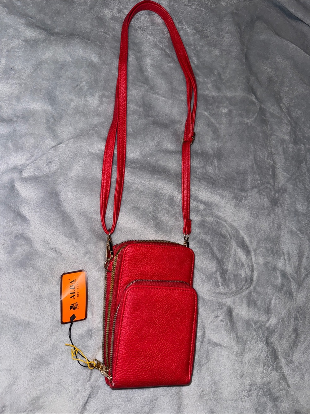Alba Red Pebbled Leather Crossbody Phone Pouch